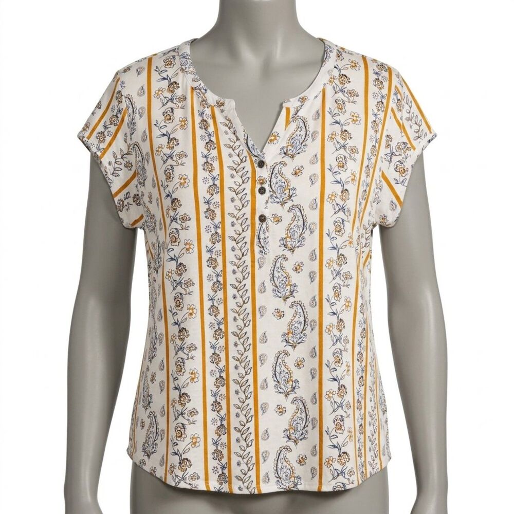 Sonoma Goods For Life Paisley Striped Henley Blouse XL Cottagecore Peasant Top